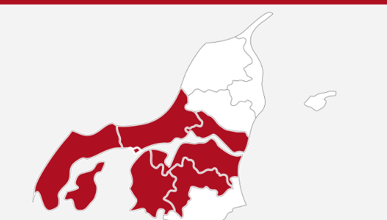 Kort over kommuner i FOA Nordjylland